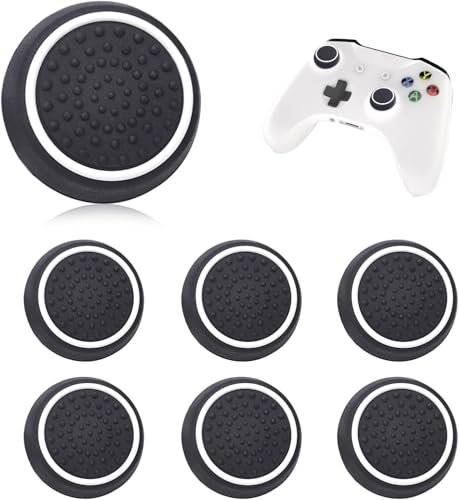 12 empuñaduras de silicona para el pulgar para mando de juegos, tapas de agarre analógicas antideslizantes compatibles con PS2, PS3, PS4, PS5 Series X/S, negro y blanco
