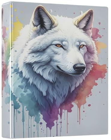 Aquarell-Weißer Wolf, Grau, 3,8 cm, 3-Ringbuch, D-Ringbuch, hält 200 Blatt, Drei-Ringbuch, dekorativ für Schule, Büro, Zuhause, 1 Stück