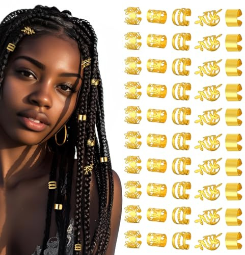 BCHKO 50 Piezas de Accesorios para el Pelo, Joyas para Trenzas, Clips de Espiral, Cuentas para Dreadlocks, Decoración de Cabello (Oro)