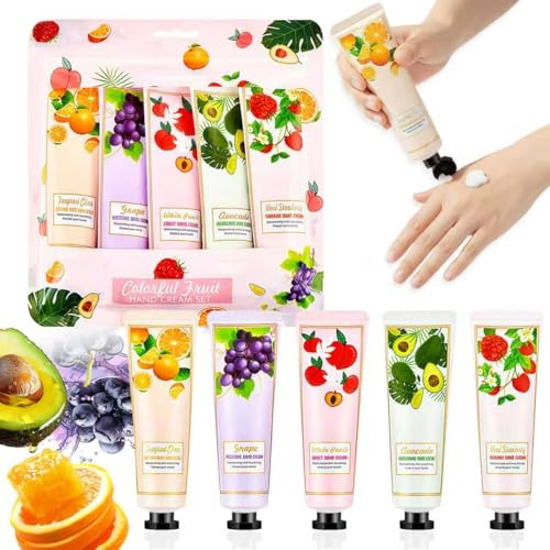 Lot de 5 Mini Crèmes Mains - Soin Hydratant Intense pour Mains Très Sèches et Gercées - Idée Cadeau pour Femme - Pour Voyage, Valentine, Anniversaire, Noël