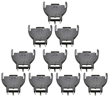 Kadagg 10 Stück Schwarz 2032 3 V halbrunde Knopfzellen-Sockelhalterung für Batteriekästen vertikal 3 Pins