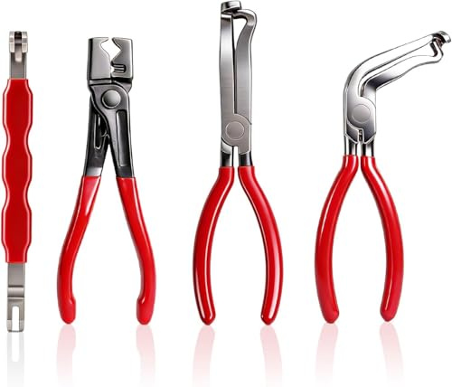 4 Piece Automotive Electrical Disconnect Pliers Set for Cars - Electrical Plug Connector Removal Tool, Connector Separator and Hose Clamp Pliers Set