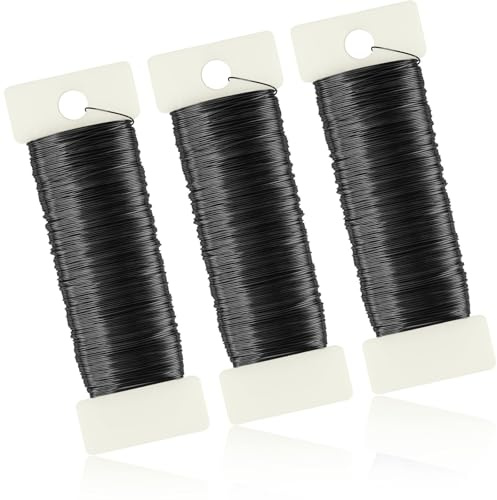 NISENTIA 150m × 0,35mm Basteldraht Dünn Schwarz 3 Rollen Dünner Draht zum Basteln Schmuckdraht Kupferdraht Wickeldraht Blumendraht für Weihnachten Deko Handwerk Perlendraht Schwarzdraht(50m/Rolle)