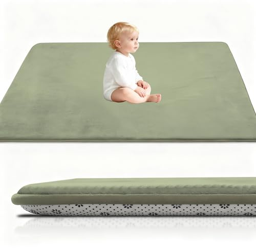 Stqyeiw 3cm Dicke Krabbelmatte Baby, Spielmatte Baby 100 x 120 cm Grasgrün Teppich für Kinderzimmer mit Memory-Schaum, Rutschfester Unterseite Krabbeldecke, Kinderteppich, spielteppich Kinder