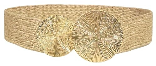 RIVIEVAL Women's Wide Elastic Waist Belt Stretchy Belt with Gold Buckle for Dresses and Jackets(Gold-Width: 5cm)
