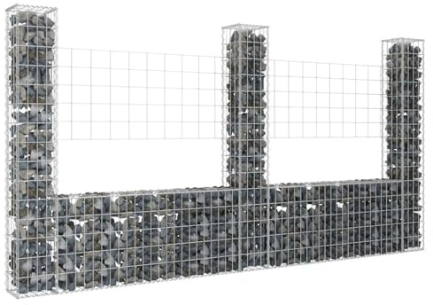 Gabionenkorb U-Form mit 3 Säulen, Eisen, 260x20x150 cm, robuster Steinkorb für Garten- und Landschaftsgestaltung, witterungsbeständig