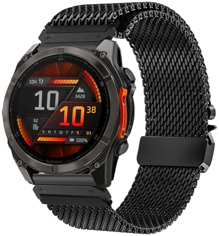 Titan Armband für Garmin Fenix 7, 22mm Verschluss Ersatzarmband Quick-Fit Titan Milanaise Armband für Fenix 8 47mm, FEnix 6, FEnix 6 Pro, FENix 5, FENix 5 Plus, Forerunner 935 945, Instinct 2