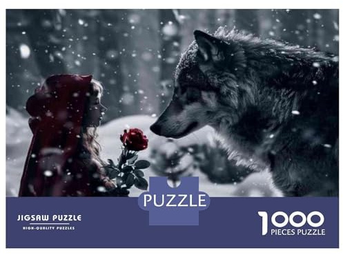 Puzzles Für Erwachsene, 1000 Teile Snowy Encounter Wolf and Red Riding Hood Puzzles Für Erwachsene, Familienspiel, Präzises Schneiden, Spaß Für Zu Hause, 70x50cm/1000pcs