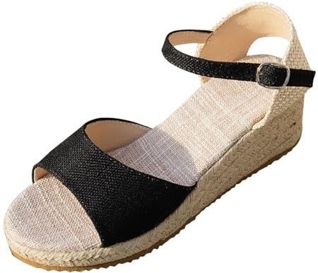 Sandali Donna Eleganti Con Tacco Intrecciati In Corda, Stile Fata, Un Cinturino, Da Donna, Pendulo (Nero, 43) Scarpe Estive Sandaletti Chiusi Dietro Per Plantari Ortopedici Di Pelle Posturali Lo