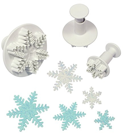 PME SF708 Lot de 3 Emporte Pièces à Poussoir Flocon de Neige, Plastique, Blanc - Diamètre approximatif: petit 25 mm, moyen 40 mm, grand 55 mm