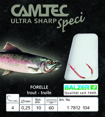 Balzer Camtec Forelle 60cm rot - 10 gebundene Forellenhaken, Hakengröße/Schnurdurchmesser:Gr. 8/0.20mm