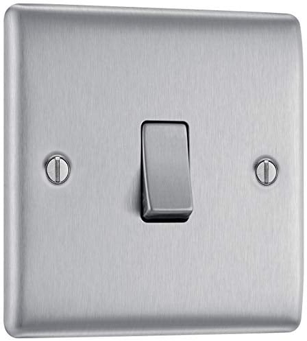 BG Electrical NBS13-01 16AX -Wege-Lichtschalter, 1 Modus, Metall, gebürsteter Stahl