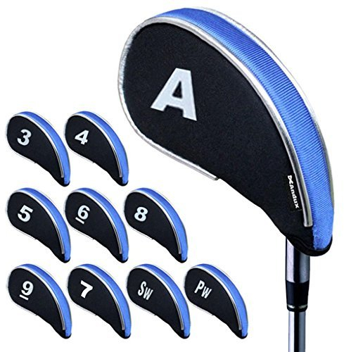 Andux Neoprene Golf Iron Club Head Covers with Zipper 10pcs/set Black/blue