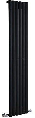 MILANO Black Vertical Single Oval Panel Radiator 1600 x 354mm
