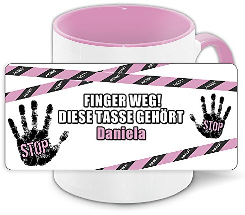 Büro-Tasse mit Namen Daniela und schönem Motiv - Nr. 4 - Finger weg, diese Tasse gehört .., Farbe: rosa