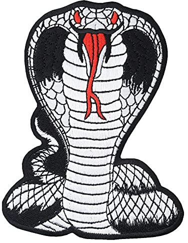 Biker Patch: Kobra Kai - Heavy Metal Aufnäher mit Schlange Stickerei Kobra - Karate Geschenk Königskobra Aufbügler Rocker Applikation für Shirt/Jacke/Weste/Kutte - Cobra - 125x95mm
