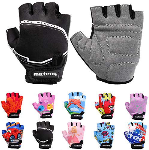 meteor Fahrradhandschuhe Kinder Halbfinger Gel Jungen Mädchen 3-9 Jahre | Radhandschuhe und Kletterhandschuhe für MTB, BMX, Laufrad und Klettergerüst - gepolsterte Handfläche, Größe nach Handbreite