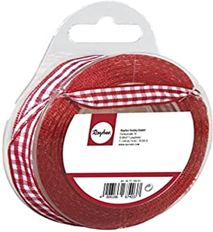 Rayher Karoband, rot, 9,5 mm, Rolle 10 m, rot, ohne Draht, Bauernkaro, Vichy Karoband, Vichy Bauernkaro, Geschenkband, 5540818