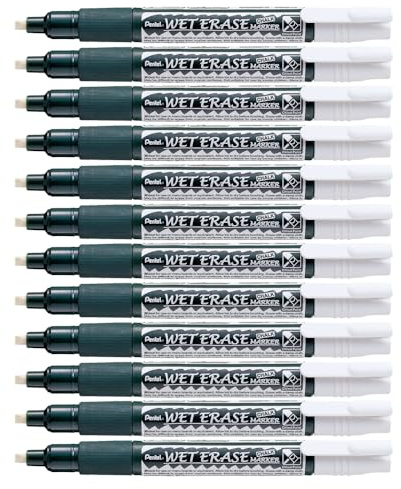 Pentel Wet Erase Chalk Marker Chisel Tip 1.5-4 mm Line - White (Pack of 12)