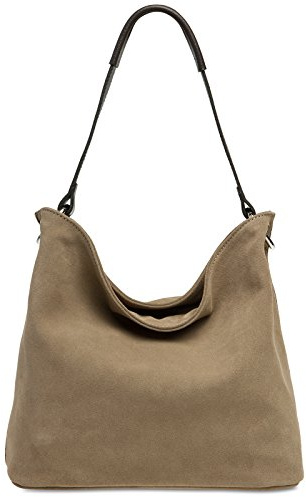Caspar Klassische Leder Schultertasche Umhängetasche aus hochwertigem Veloursleder - PREMIUM LINE - Modell No.580 - Made in Italy, Farbe:taupe