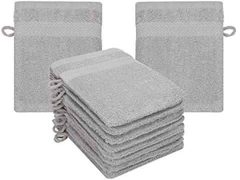 Betz Premium Lot de 10 Gants de Toilette en éponge lavettes pour Le Visage en 100% Coton Gant de Toilette pour bébé Couleur Gris argenté