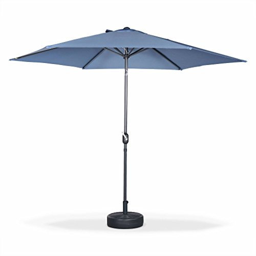 Alice's Garden - Parasol droit rond Ø300cm - Touquet Bleu grisé - mât central en aluminium orientable et manivelle d'ouverture