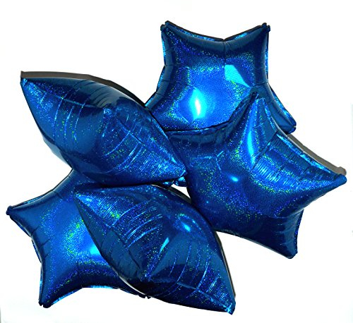 Happium Star Holografische Folienballons, 5 Stück, Helium, 18 Zoll, Sternballons, Folienballon-Set für Geburtstagsfeier, Abschlussfeier, Babyparty, Hochzeitstag, Partydekorationen (blau)