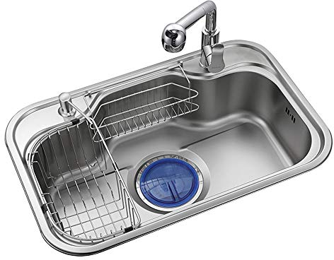HomeLava Fregadero Cocina un Seno,Fregadero de Cocina de 304 Acero Inoxidable Montaje Sobre Encimera, Fregadero Grande de con Desagüe Sifón Giratorio y Antiolor Puede (75 x 48 x 21 cm Grifo Incluido)