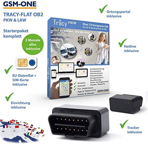 GPS Tracker Tracy-OB2 Sofortstartpaket: Kompakter OBD2 KFZ- und LKW Tracker inklusive EU-Ortung, vorinstall. SIM-Karte, Portal, App .. fertig vorbereitet. Einstecken, fertig !