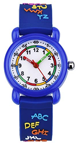 KZKR Armbanduhr für Kinder Jungen Mädchen mit Silikon fur Lern 3D Alphabet Blau KW128