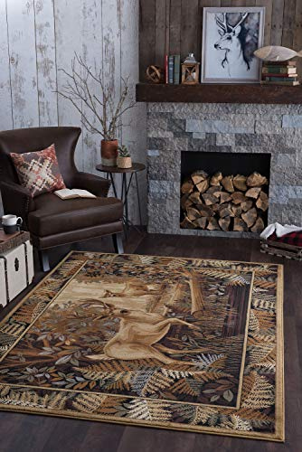 Fern Deer Beige 5x7 Area Rug for Living Room & Bedroom or DiningRoom - Cabin, Farmhouse Lodge Style Rustic Indoor Carpet