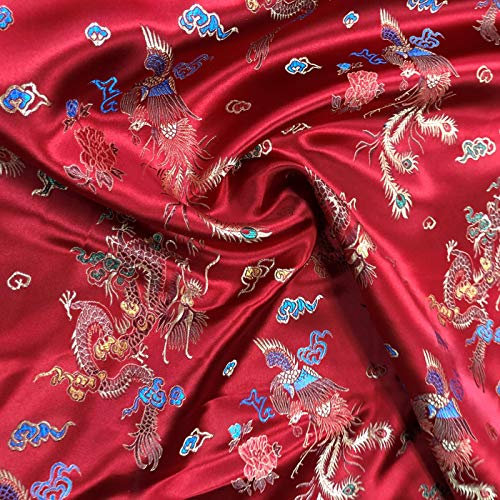 Brocade chinoise en tissu pour robe dragon - Décoration de table - Rouge - 1 mètre x 92 cm
