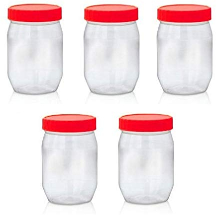 Round Clear Plastic Food Storage Canisters Jars Boxes Containers Tubs Screw Top (Pack of 5-300ml)