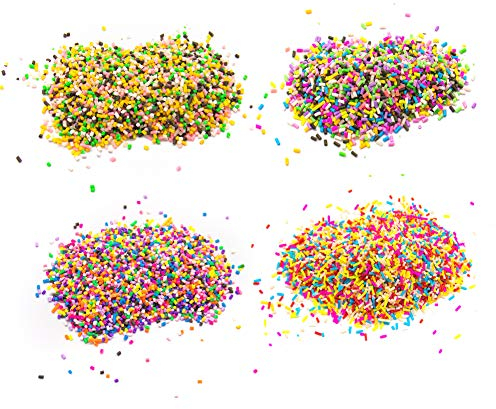 AUEAR, 4 bunte künstliche Polymer-Streusel, Süßigkeiten, Farben, Zucker-Dekorationen für Kuchen, Dessert, Simulation von Lebensmitteln (100 g, Farben)