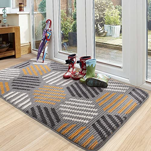 Color G Dirt Trapper Door Mat Indoor, Front Door Mat Inside Machine Washable, Super Absorbent, Non-slip Floor Mat for Entrance, Shoes and Muddy Paws- 50 x 80 cm, Grey