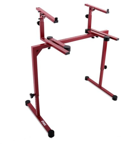 Pyle Dual Piano Keyboard Stand with 2nd Tier - Heavy Duty Adjustable Music Stand with Rubber Discs, Designed for Keyboards, Synthesizers, Stage Equipment, Ideal for Home, Studio and Live Performance