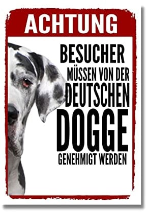 Deutsche Dogge 2 Genehmigung Dog Schild Spruch Türschild Hundeschild Warnschild Geschenkidee Sicherheitsschild Hund Privatgrundstück Hundewarnung Warnung vor dem Hund