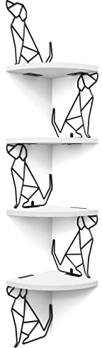 Alsonerbay 4 Tier Dog shaped Corner Shelves Wall Mount, White | Dog shape bracket, 16kg total capacity, solid wood, multi-layer, for decor & storage, for pet lovers & housewarming gifts