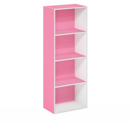 Furinno Luder 4-stufiges Bücherregal mit offenem Regal, Rosa/Weiß