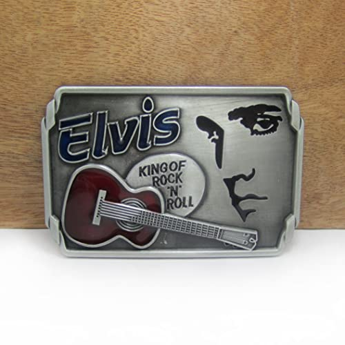 QINGMM zinc Alloy Retro Elvis Guitar Music Jeans Gift Belt Buckle 02525 for Men 4cm Width Loop ping-Default,q