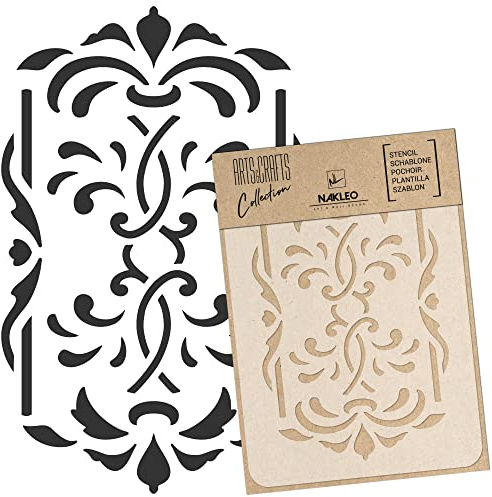 NAKLEO Malschablone für Handwerk A3 30x42cm, Klassiker Barockes Ornament Muster, Wiederverwendbare Kunststoff DIY & Scrapbooking Zeichenschablone, Decoupage Kunst Vorlage, Wand Stoff Möbel Holz