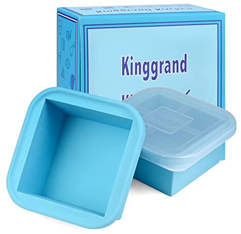 Kinggrand Kitchen 2 Cup Silicone Freezer Trays with Lid 2 Pack Silicone Freezer Molds Make 2 Perfect Soups, Broths, Stews, Sauces, Curries