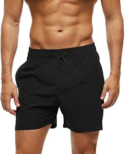 EDOTON Maillot de Bain Homme avec Poche Zippée Short de Bain Imperméable à Séchage Rapide Short de Bain avec Cordon de Serrage Réglable