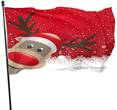 Weihnachts-Rentier-Flagge 3x5 FT, Weihnachts-Schneeflocke, rot, Gartenfahnen, Hausfahnen, Willkommens-Yard-Banner, Innen- und Außendekoration