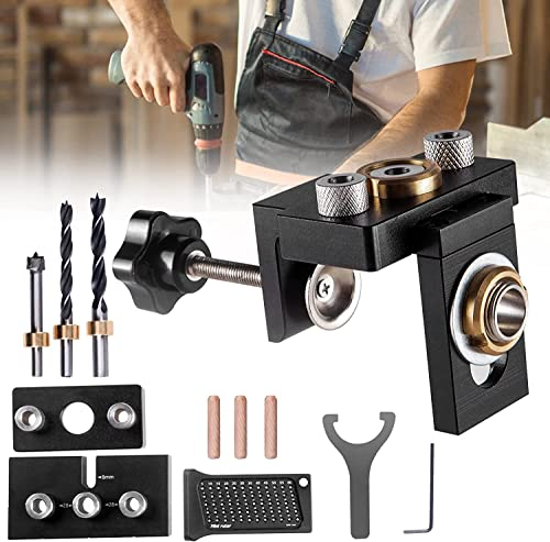 Dima Fori a Tasca Kit 8/10/15mm,Aomdom 3 in1 Dima per spinatura legno per la lavorazione del legno con clip di posizionamento di regolabile Localizzatore Guida di Perforazione Regolabile