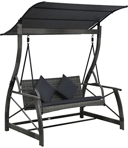 INLIFE Hollywoodschaukel 3-Sitzer mit Dach Poly Rattan Grau