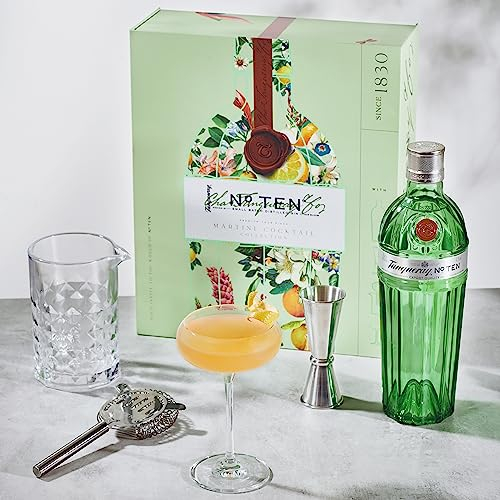 Tanqueray No. TEN Gin | 47.3% vol | 70cl | Martini Cocktail Gift Pack | Jigger | Mixing Jug | Strainer & Coupe Gin Glass | Distilled with Citrus Fruits & Gin Botanicals | Gin Gift Set