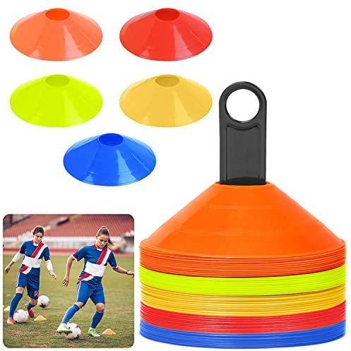 XMTECH Fussball Hütchen Set 50er Markierungshütchen, Markierteller Sport Markierungsteller Markierungskegel Koordination Trainingszubehörfür Fußball, Tennis, Hockey, Handball, Leichtathletik Training