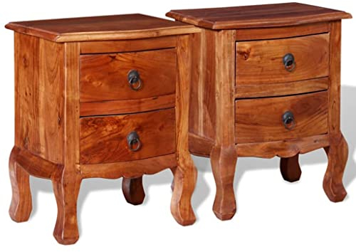ZQQLVOO Nachttisch-Set mit Schubladen 2 Stück aus massivem Akazienholz, Beistelltisch, Nachtkästchen, Komodenschrank, Nachtkästchen, Nachtschrank for Bedroom, Living Room, Office