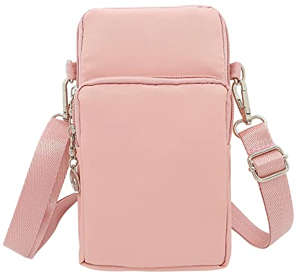 Spldsun Handytasche Umhängen, Mini Crossbody Schultertasche Handytasche, mit Kopfhörerloch, Crossbody und Armgehänge, Verstellbarer und Abnehmbarer Schulterriemen, für Damen, Mädchen (Rosa)